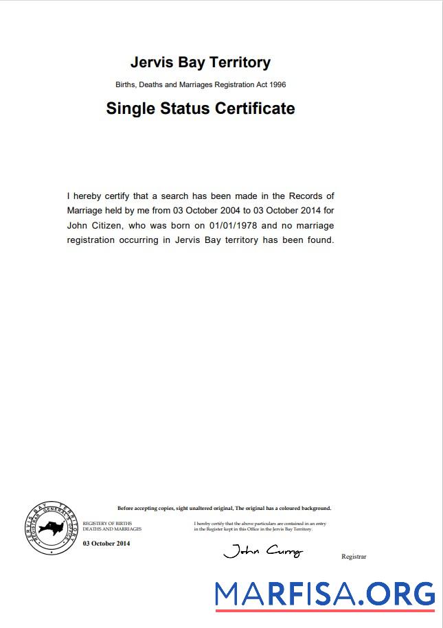 Blank Australia Jervis Bay Territory divorce certificate template in Word format